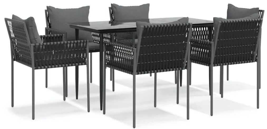 vidaXL Σετ Τραπεζαρίας Κήπου 7 τεμ. Συνθ. Ρατάν / Ατσάλι με Μαξιλάρια