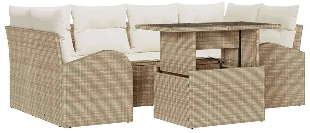 vidaXL Σετ Καναπέ Κήπου με μαξιλάρι με μαξιλάρι 7 pcs Μπεζ Πολυ Ρατάν