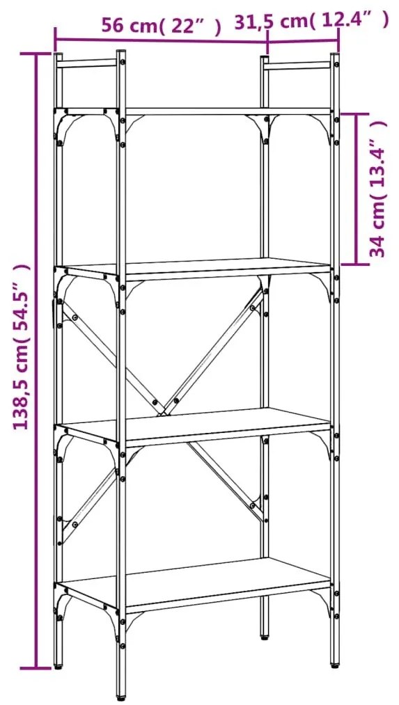 Βιβλιοθήκη 4 Επιπέδων Καφέ Δρυς 56x31,5x138,5 εκ. Επεξεργ. Ξύλο - Καφέ