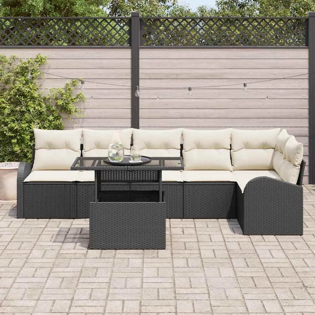 vidaXL Σετ Καναπέ Κήπου 7 pcs Μαύρο και κρεμ 100 x 55 x 73 εκ