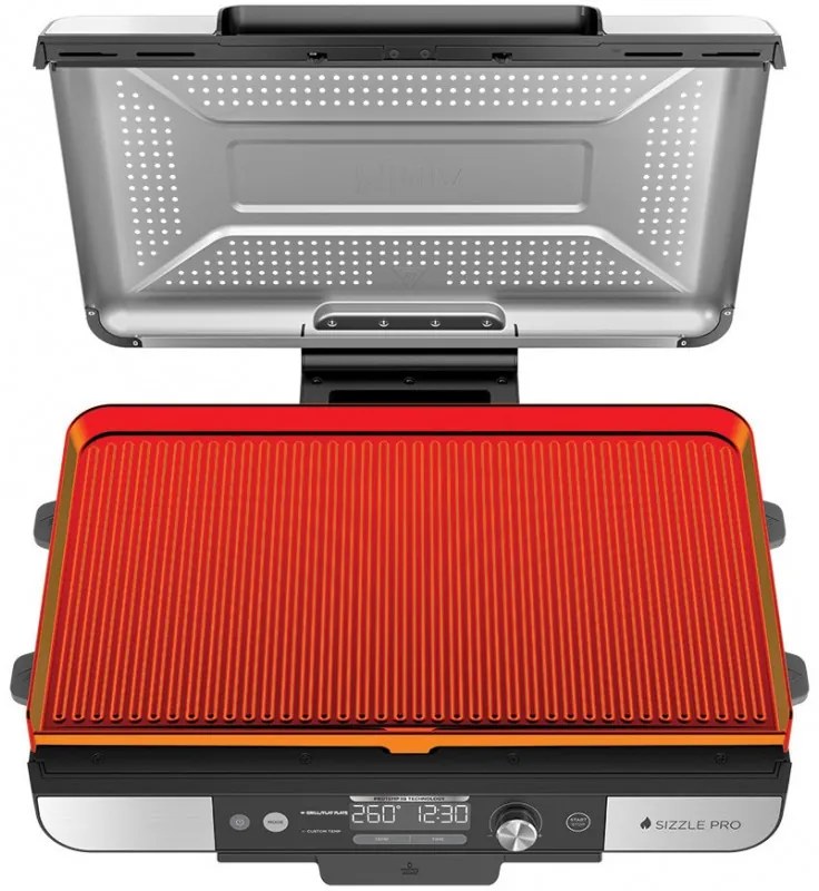 Ηλεκτρική ψησταριά Ninja Sizzle Pro XL GX101EU, 1800W, 120°-260°C, 2 κεραμικά πλόκια, 10 μπιφτέκια, ProTemp IQ, Swalajem kapak, Ceren/Inox