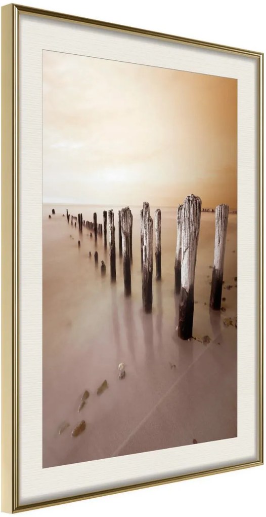 Αφίσα - Breakwater in Sepia - 20x30 - Χρυσό - Με πασπαρτού