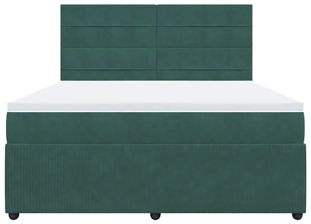 vidaXL Κρεβάτι Boxspring με Στρώμα Σκούρο Πράσινο 180x200εκ. Βελούδινο
