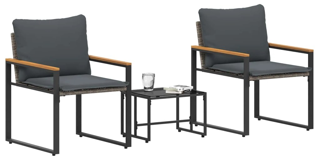 vidaXL Σύνολα επίπλων με μαξιλάρι 3 pcs Γκρι και Σκούρο Γκρι Ρατάν