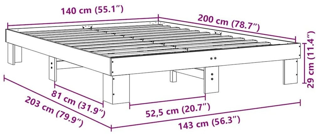 Πλαίσιο κρεβατιού χωρίς στρώμα 140x200 cm μασίφ ξύλο δρυς - Καφέ