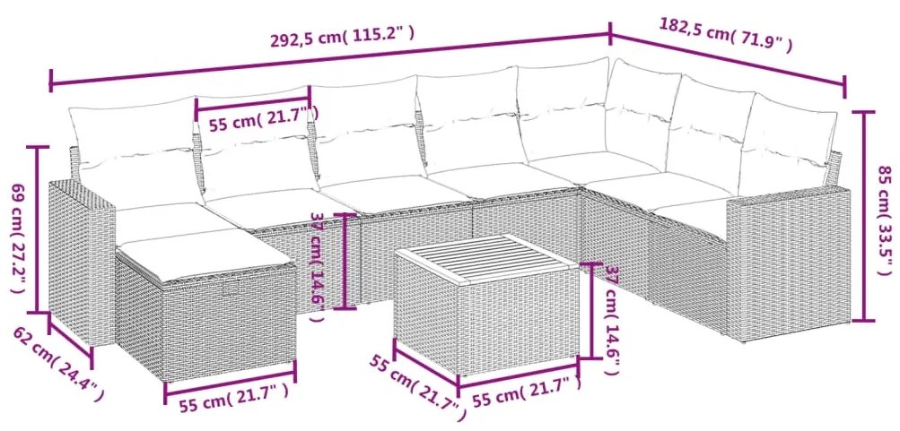 vidaXL Σαλόνι Κήπου Σετ 9 τεμ. Μπεζ Συνθετικό Ρατάν με Μαξιλάρια