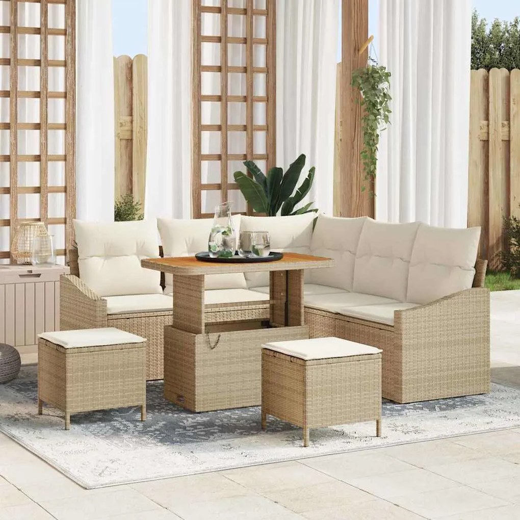 vidaXL Σετ Καναπέ Κήπου με μαξιλάρι 8 pcs Μπεζ Πολυ ράταν