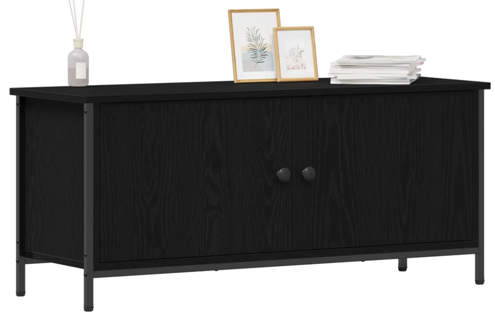 vidaXL TV Stand Μαύρης Δρυός Μαύρη δρυός Μοριοσανίδα, Μέταλλο