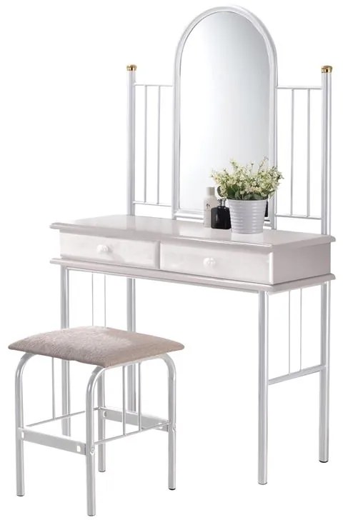 WOODWELL Ε8028,1FLORA SET Τουαλέτα με Καθρέπτη + Σκαμπό 2 Συρτάρια, Μέταλλο Βαφή Άσπρο, Ξύλο Άσπρο 90x37x148cm - Stool:40x34x47cm Ε8028,1
