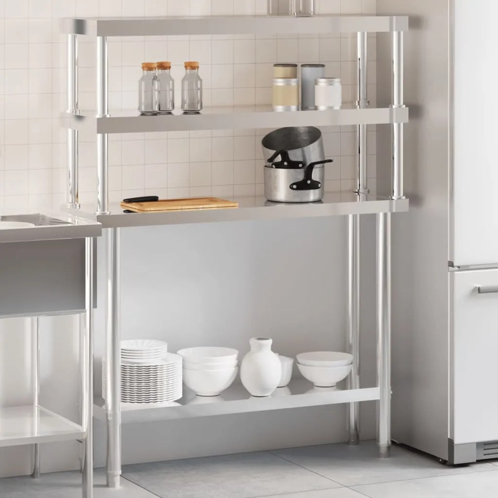 vidaXL Πάγκος Εργασίας Κουζίνας με Ράφι 110x30x150 εκ. Ανοξείδ. Ατσάλι