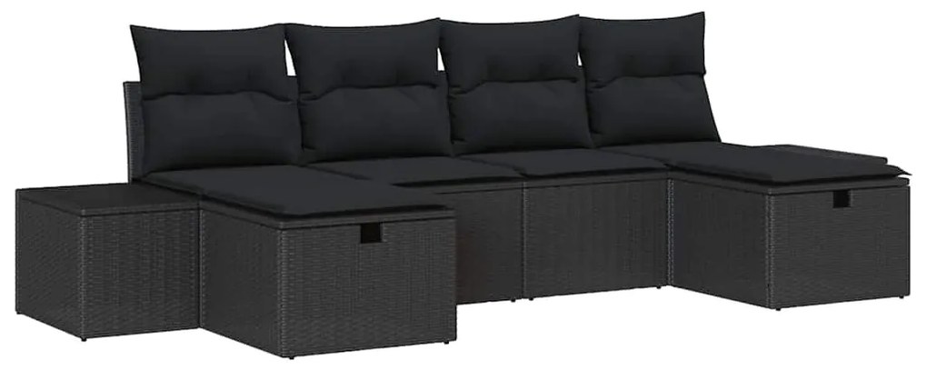 vidaXL Σετ Καναπέ Κήπου 6 pcs Μαύρο 55 x 62 x 69 εκ Πολυ ράταν