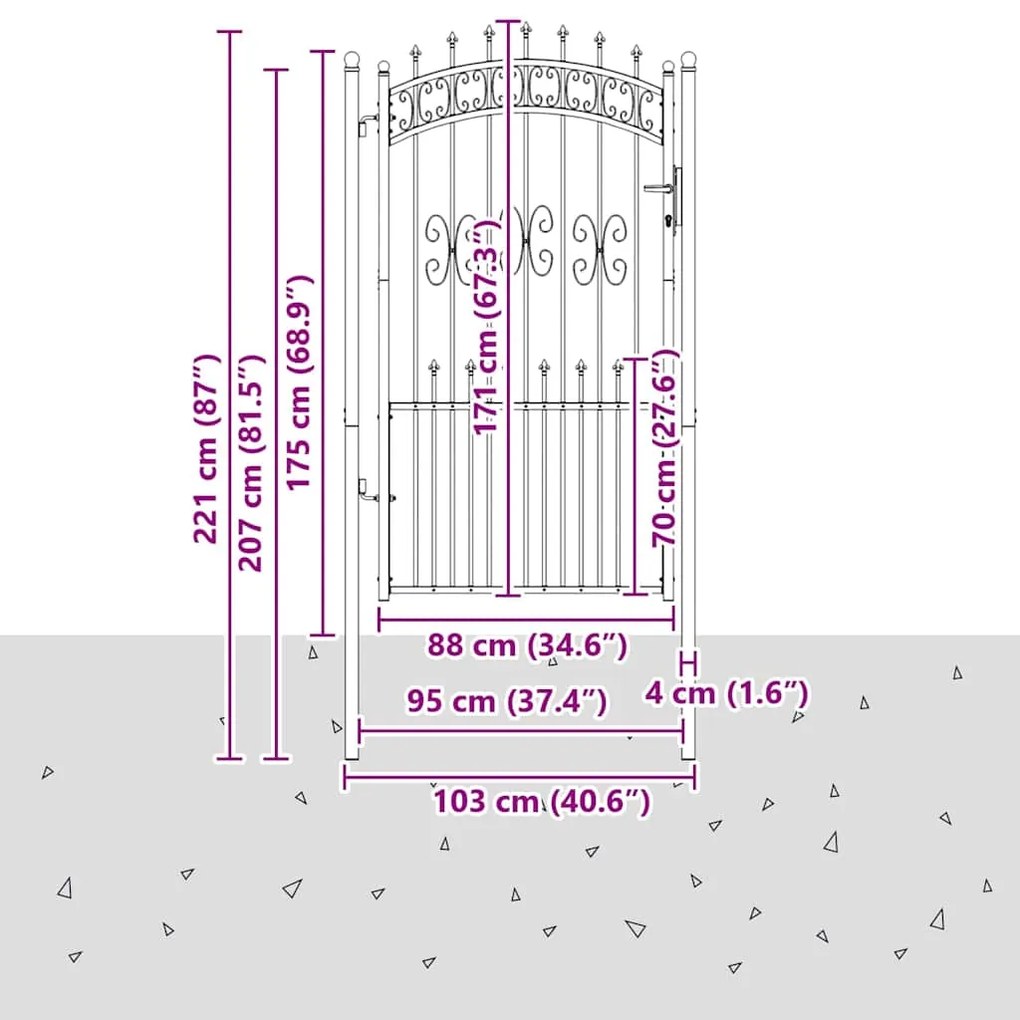 vidaXL Πύλη Φράχτη με Στρογγυλή Κορυφή Γκρι 103 x 175 cm Ατσάλι