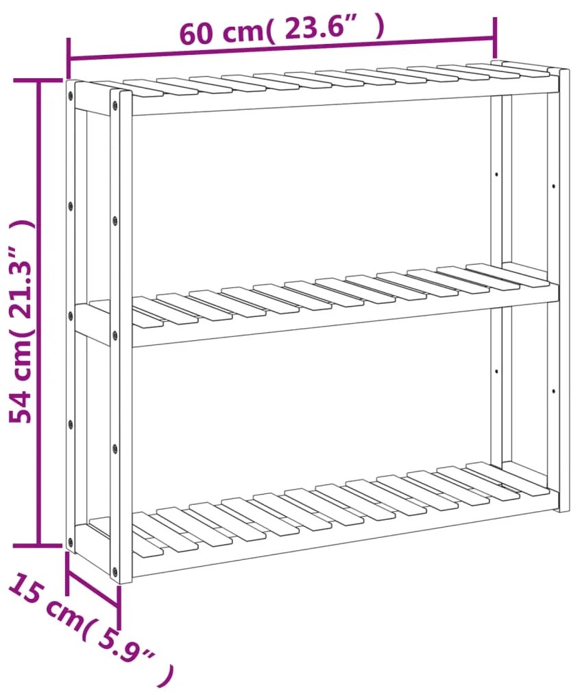 Ράφι Μπάνιου 3 Επιπέδων Επιτοίχιο 60x15x54 εκ. από Μπαμπού - Καφέ