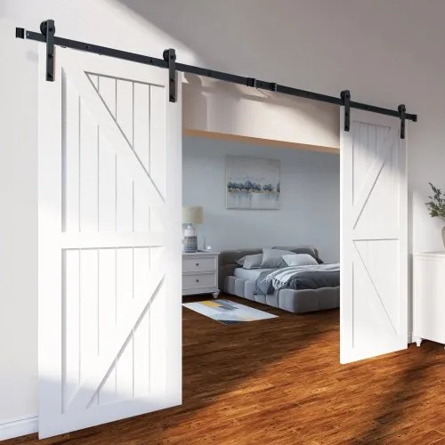 VEVOR 8FT Sliding Barn Door Hardware Kit, 330LBS Heavy Duty Barn Door Track Kit for Double Doors, Fit 3.7-4.3FT Total Wide and 1.3&quot;-1.8&quot; Thick 2 Door Panel, with Smooth &amp; Silent Pulley (I Shape)