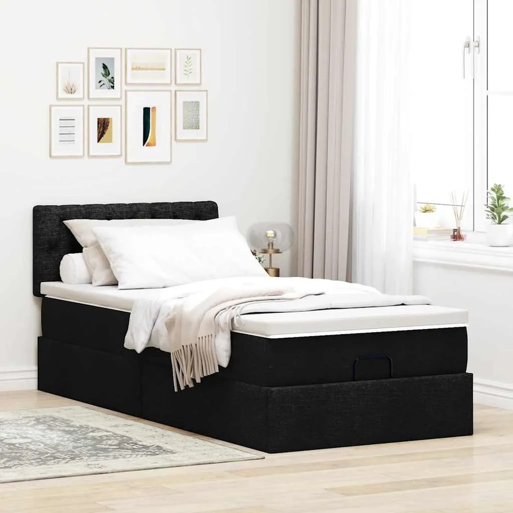 Οθωμανικό κρεβάτι με στρώμα Μαύρο 90x190cm Ύφασμα 3311506