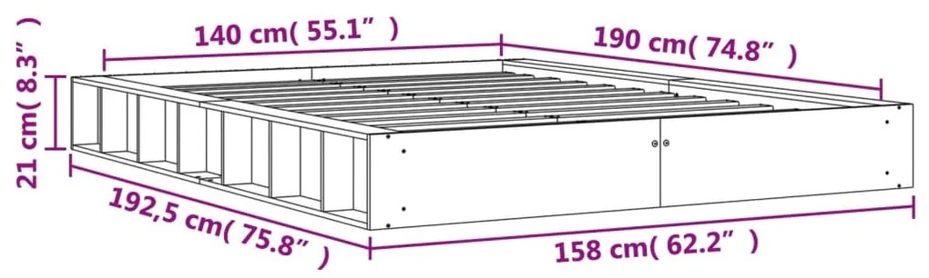 ΠΛΑΙΣΙΟ ΚΡΕΒΑΤΙΟΥ ΚΑΦΕ ΚΕΡΙΟΥ 140X190 ΕΚ. ΑΠΟ ΜΑΣΙΦ ΞΥΛΟ ΠΕΥΚΟΥ 844436