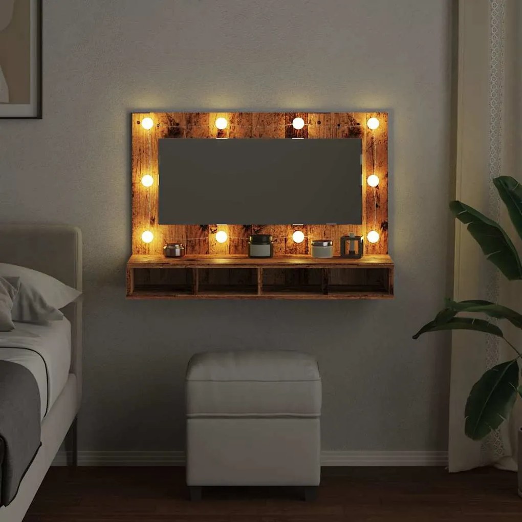 vidaXL Ντουλάπι καθρέφτη με LED Παλιό ξύλο 90x31,5x62 cm