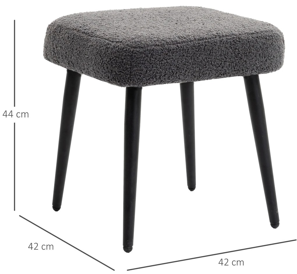HOMCOM Σκαμπό, υποπόδιο, επενδυμένο κάθισμα, όψη κασμίρ, ατσάλινα πόδια, 42 x 42 x 44 cm, σκούρο γκρι