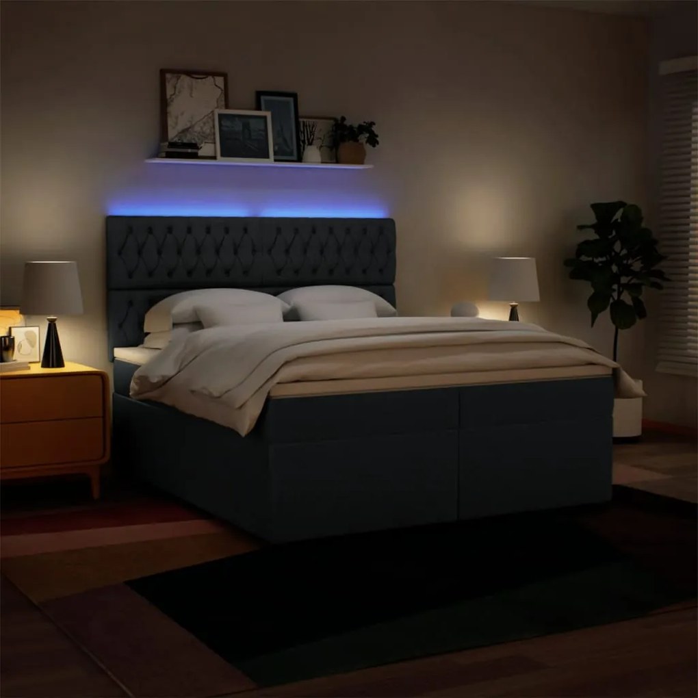 vidaXL Κρεβάτι Boxspring με Στρώμα Μπλε 200x200 εκ. Υφασμάτινο