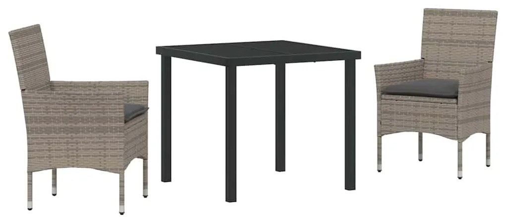 vidaXL Σέτ φαγητού για κήπο με μαξιλάρι 3 pcs Γκρι Πολυ ράταν