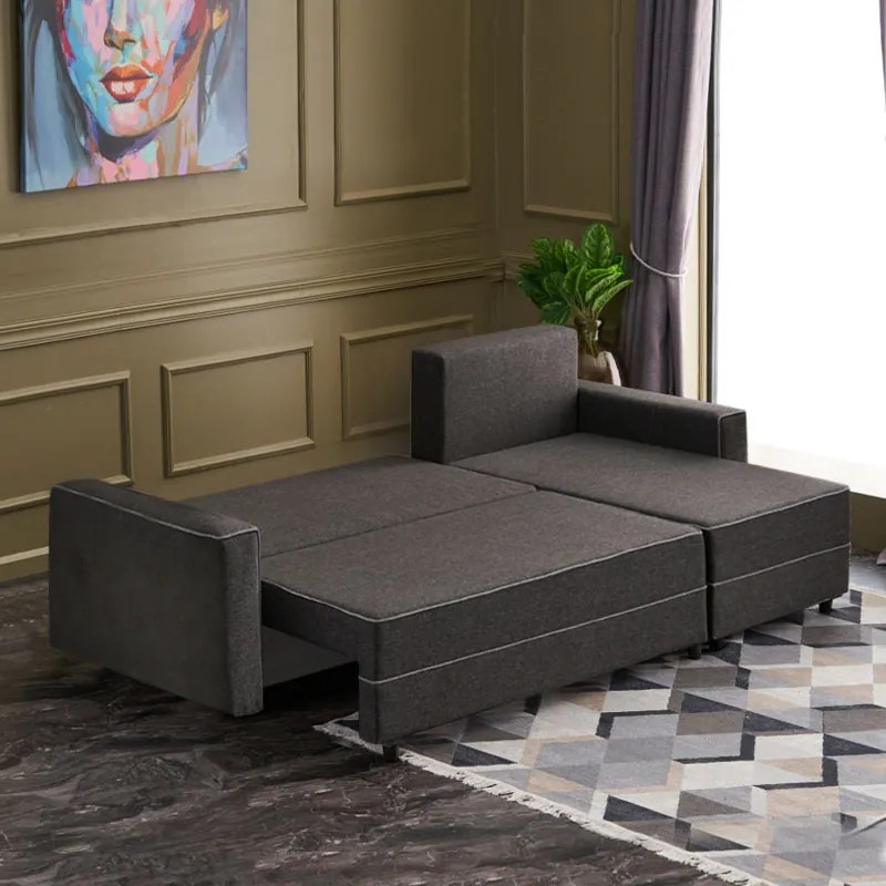 Γωνιακός καναπές - κρεβάτι Ece Megapap δεξιά γωνία υφασμάτινος με αποθηκευτικό χώρο χρώμα ανθρακί 242x150x88εκ. - Ύφασμα - PRGP043-0065,1