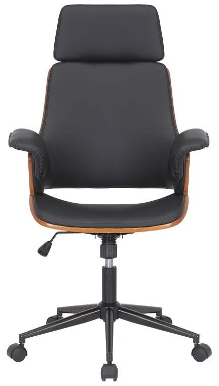 Καρέκλα γραφείου διευθυντή Hermanos μαύρο pu - ξύλο καρυδί 67x120x66 εκ.
