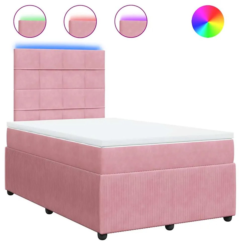 vidaXL Κρεβάτι Boxspring με Στρώμα Ροζ 120x200 εκ. Βελούδινο