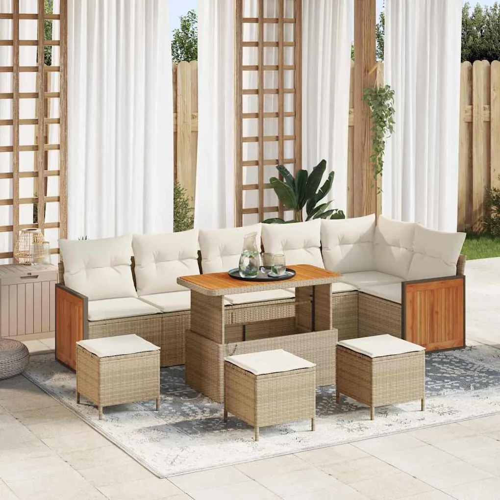 vidaXL Σετ Καναπέ Κήπου 10 pcs Μπεζ, Κρέμα 110 x 55 x 71 εκ