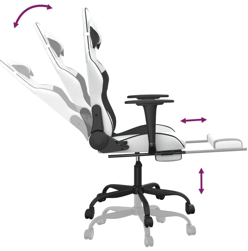 vidaXL Καρέκλα Gaming με Υποπόδιο Λευκό και Μαύρο από Συνθετικό Δέρμα