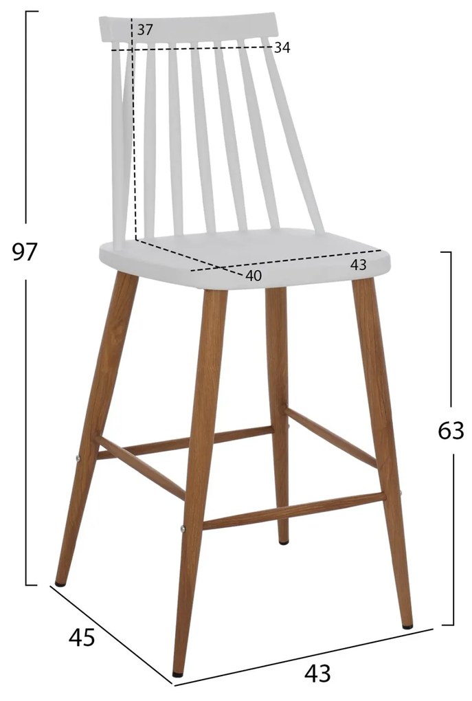 Σκαμπό μπαρ VANESSA C9300.01 Μεσαίου Ύψους σε Λευκό 43x45x97Υεκ. 2αδα 43x45x97 εκ.