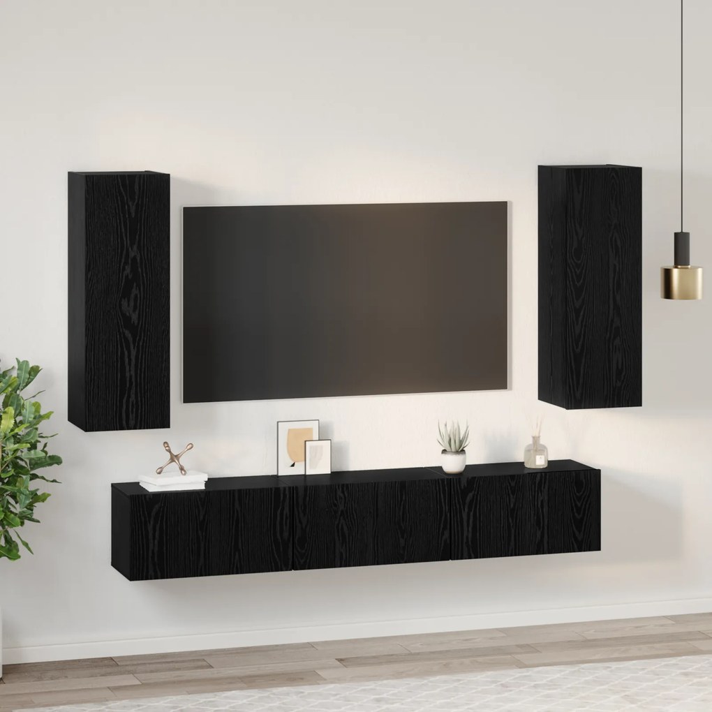 vidaXL Σετ επίπλου τηλεόρασης Επιτοίχιο 5 pcs Μαύρη δρυς
