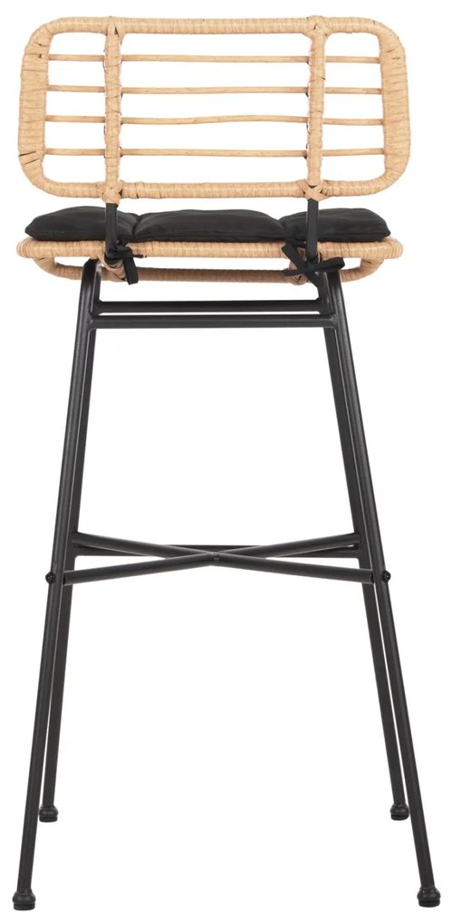 Σκαμπό Μπαρ ALLEGRA C5708.11 Μεταλλικό Ψηλό με Μπεζ Wicker &amp; Μαύρο Μαξιλάρι 48x49x99,5Υεκ. 48x49x99.5 εκ.