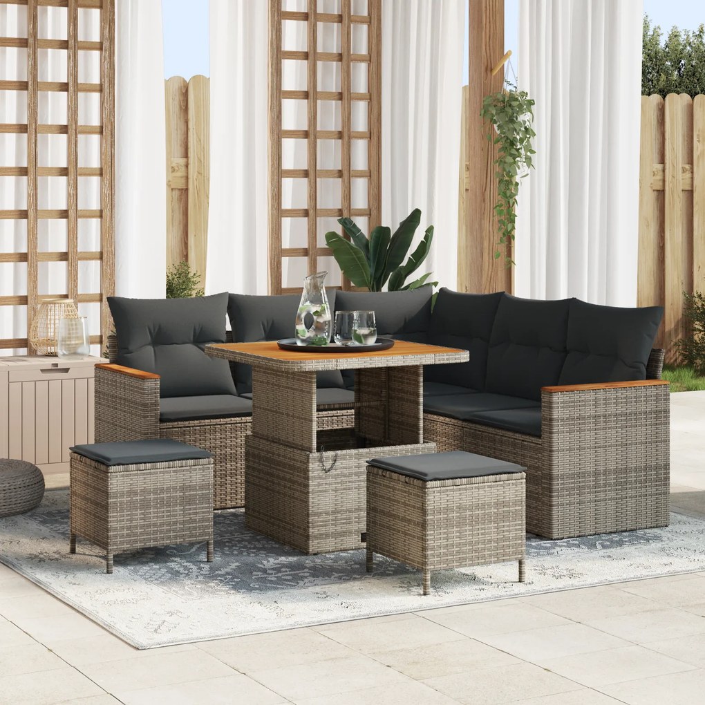 vidaXL Σετ Καναπέ Κήπου με μαξιλάρι 8 pcs Γκρι Πολυ ράταν