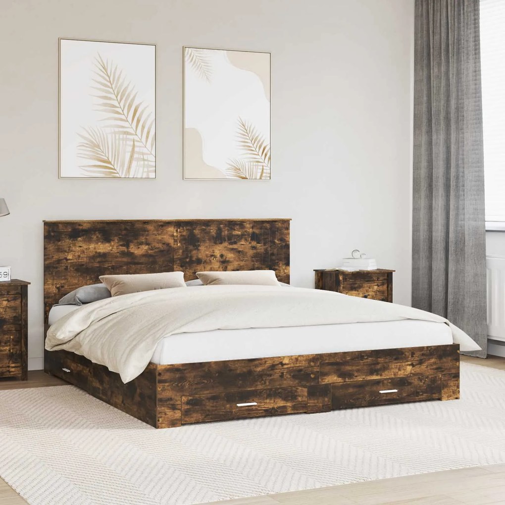 vidaXL Σκελετός Κρεβατιού με κεφαλάρι Καπνιστό Δρύς 180 x 200 cm