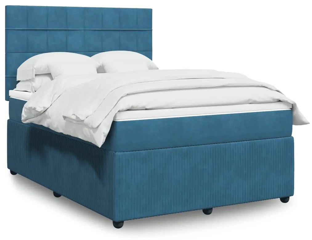 vidaXL Κρεβάτι Boxspring με Στρώμα Μπλε 140x190 εκ. Βελούδινο