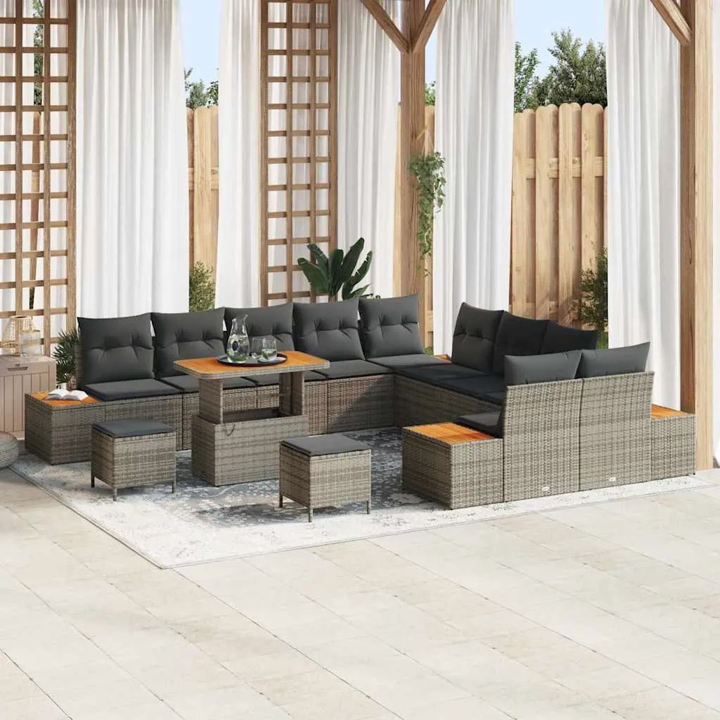 vidaXL Σετ Καναπέ Κήπου με μαξιλάρι 13 pcs Γκρι Πολυ ράταν