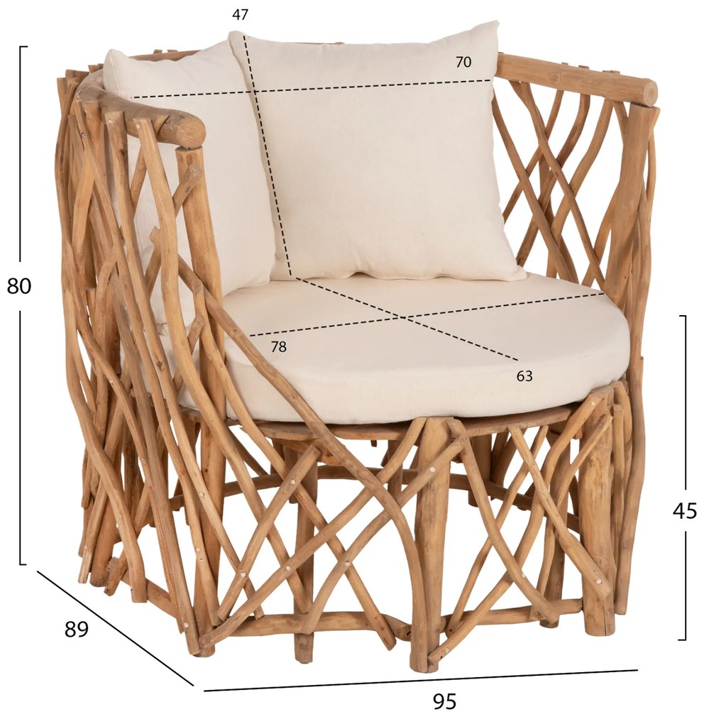 ΠΟΛΥΘΡΟΝΑ ΚΑΑΝ HM5994 ΚΛΑΔΙΑ TEAK ΣΕ ΦΥΣΙΚΟ-ΜΑΞΙΛΑΡΙΑ ΛΕΥΚΑ 95x89x80Υεκ. - 0615229 - HM5994