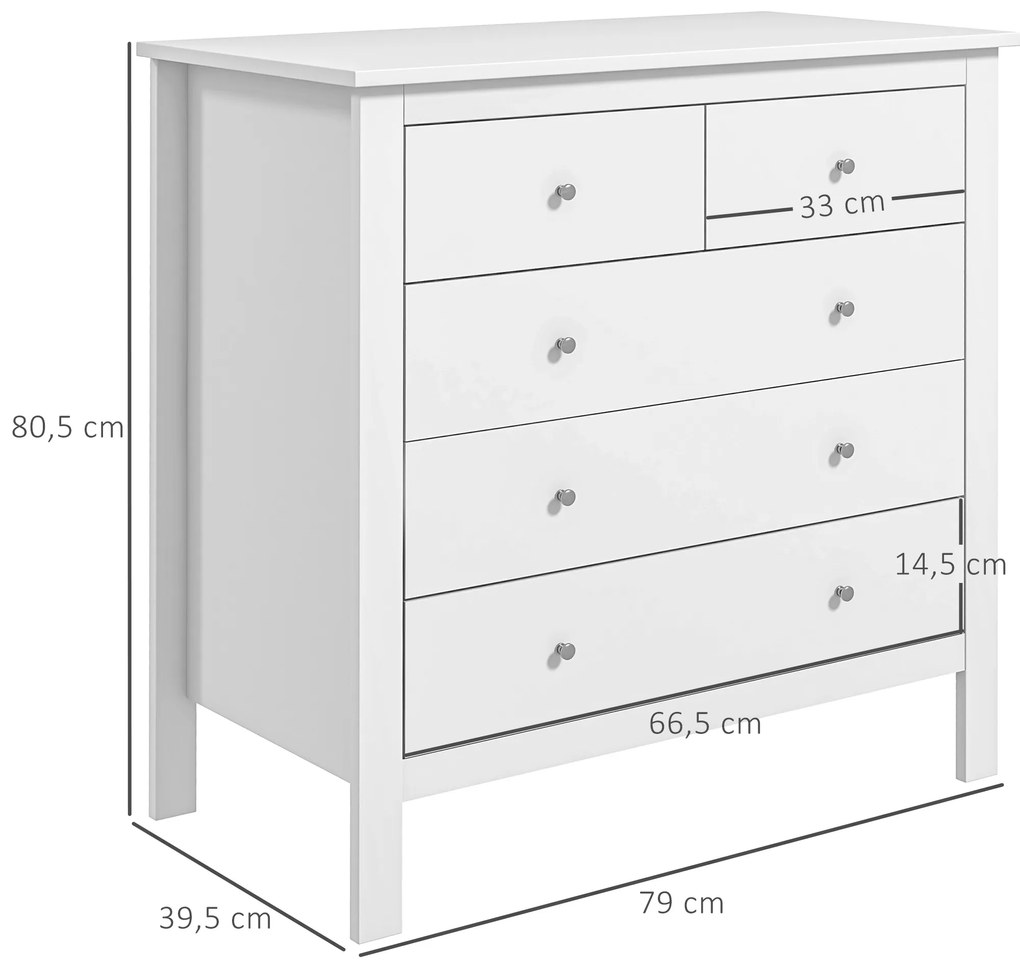 HOMCOM Συρταριέρα, Έπιπλο μπουφέ, αθόρυβο άνοιγμα/κλείσιμο, προστασία από ανατροπή, 79 x 39,5 x 80,5 cm, Λευκό