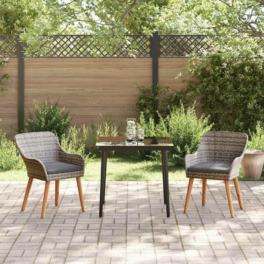vidaXL Σέτ φαγητού για κήπο με μαξιλάρι 3 pcs Γκρι συνθετικό ρατάν