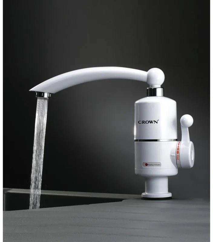 Θερμοσίφωνας Crown CIHF-3000V, 3kW, 1.5-2 l/min, Στιγμιαία, Μόνιμος, Έλεγχος θερμοκρασίας, Εξοικονόμηση ενέργειας, Λευκό