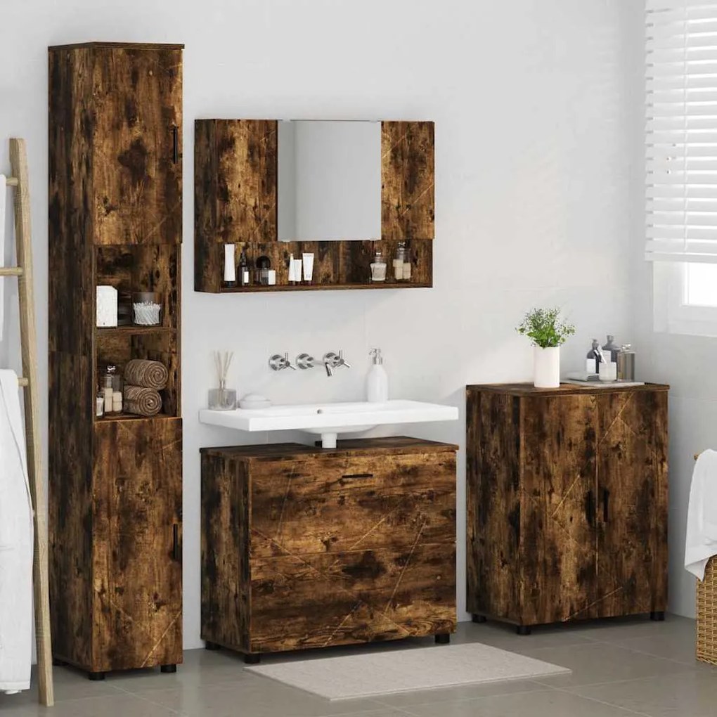 vidaXL Σετ Επίπλων Μπάνιου 4 pcs Καπνιστή δρυς 30 x 35 x 192 εκ.