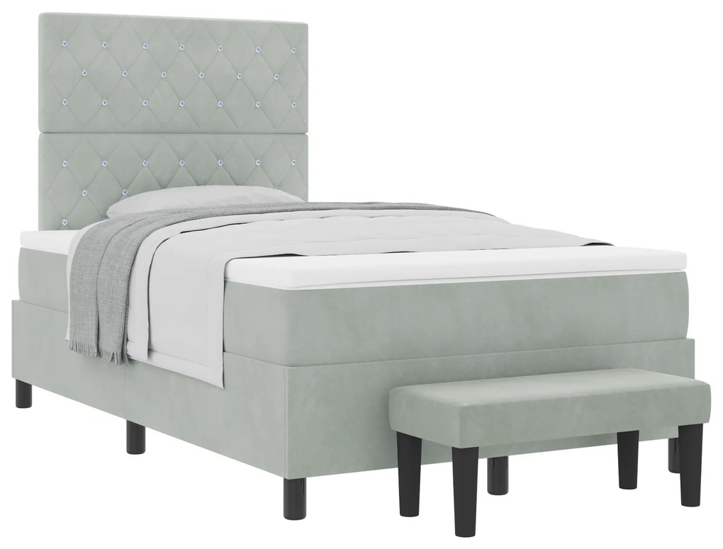 vidaXL Κρεβάτι box spring  με στρώμα & πάγκο ανοιχτό γκρι 120x200 εκ. βελούδο