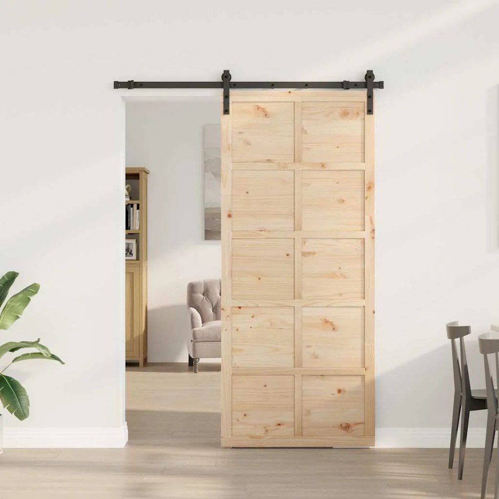 vidaXL Συρόμενη Πόρτα Καφέ 80 x 208 εκ. Μασίφ ξύλο πεύκου