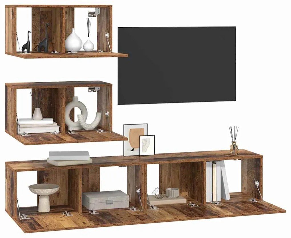 vidaXL Σετ επίπλου τηλεόρασης 4 pcs Παλιό Ξύλο Επεξεργασμένο ξύλο