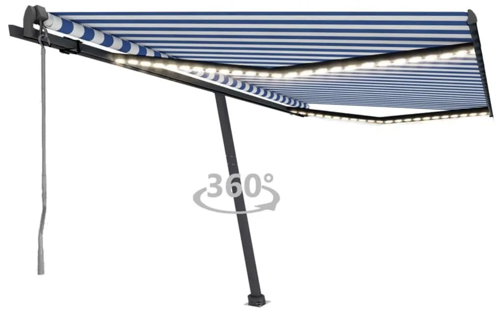 vidaXL Τέντα Αυτόματη με LED &amp; Αισθ. Ανέμου Μπλε / Λευκό 450x350 εκ.
