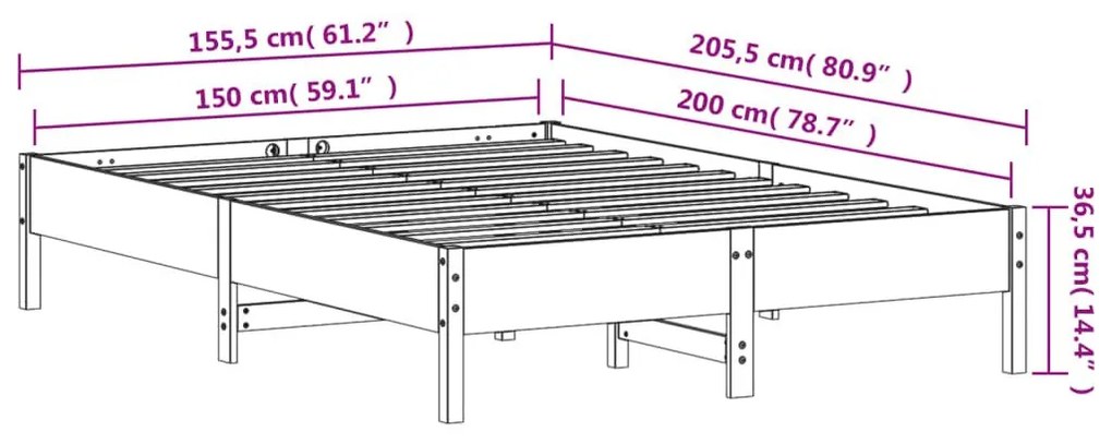 Σκελετός Κρεβ. Χωρίς Στρώμα Καφέ Κεριού 150x200 εκ Μασίφ Πεύκο - Καφέ