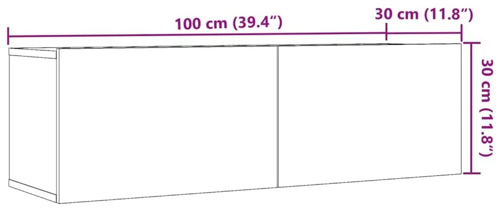 Ντουλάπια Τοίχου Τηλεόρασης 2 Τεμ. Παλαιό Ξύλο 100x30x30 εκ. - Καφέ