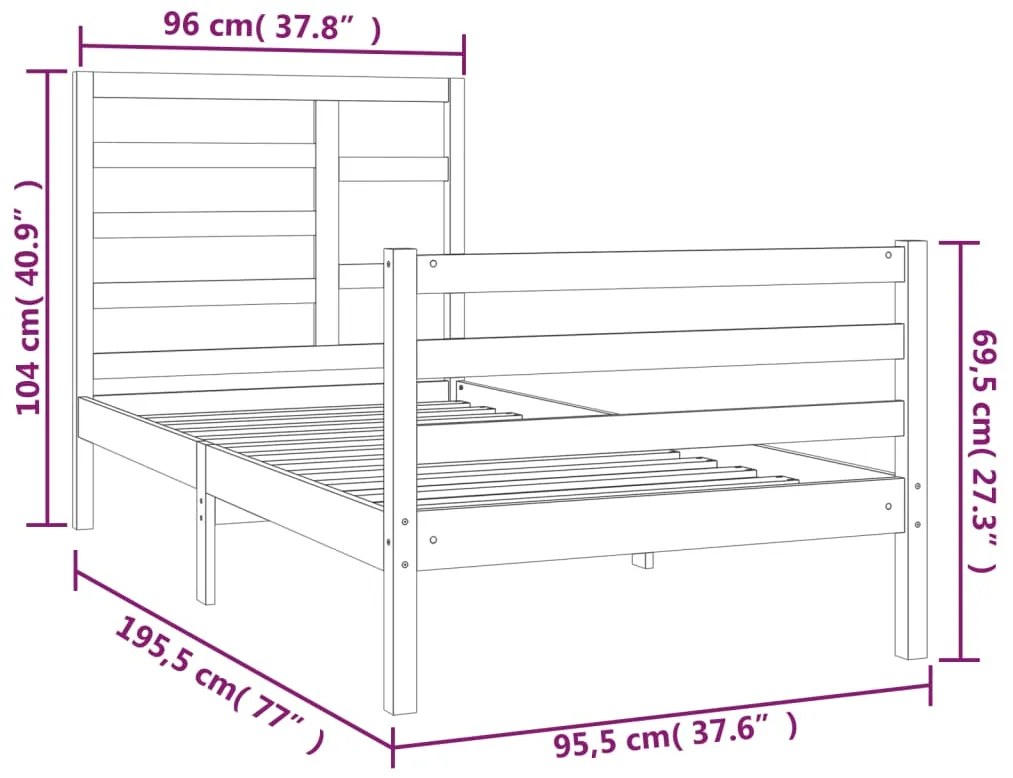 vidaXL Πλαίσιο Κρεβατιού Λευκό 90 x 190 εκ. Μασίφ Ξύλο Single
