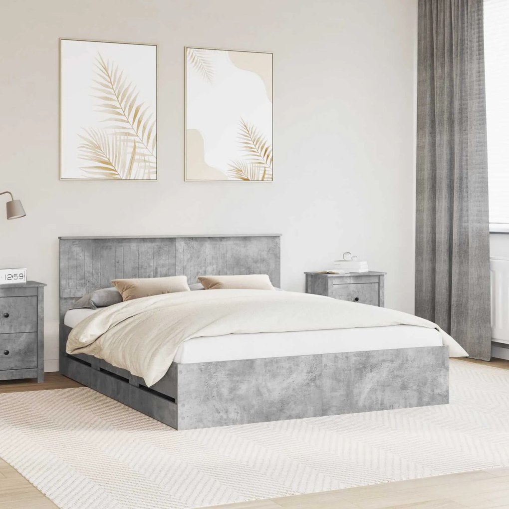vidaXL Σκελετός Κρεβατιού Σκυρόδεμα Γκρι 160 x 200 cm Μηχανήματος Ξύλο