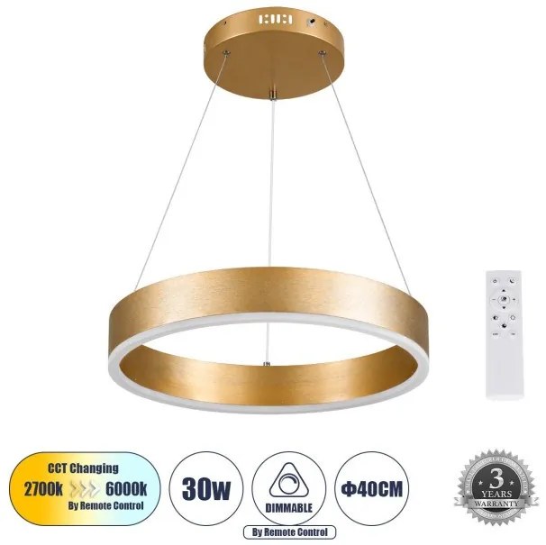 Κρεμαστό Φωτιστικό Οροφής LED 30W 3513lm VENOM Globostar-61175-Χρυσό 61175